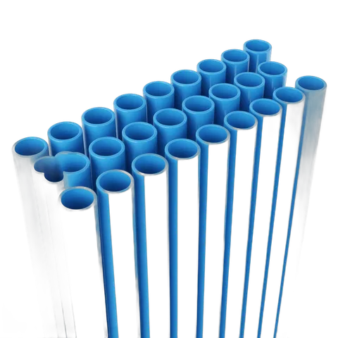 Bright blue plastic drinking straws collection isolated on transparent background for food packaging design PNG