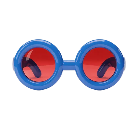 Bright blue retro sunglasses with red lenses isolated clipart for creative designs and branding PNG
