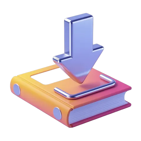 Bright book with smartphone and download arrow isolated clipart for digital content PNG