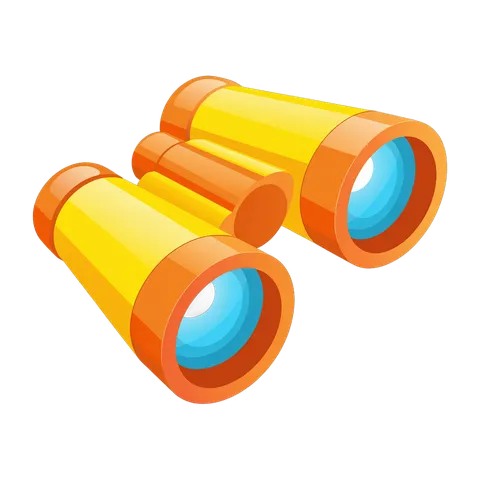 Bright cartoon binoculars for travel adventure and exploration illustrations PNG