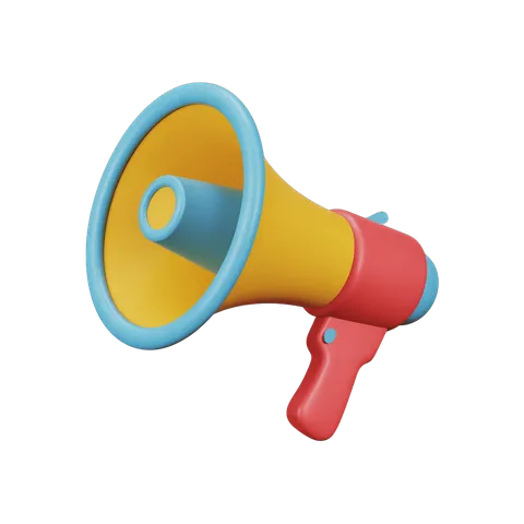 Bright cartoon megaphone graphic for announcements presentations and social media PNG