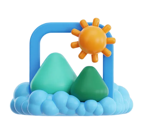 Bright cheerful 3d summer beach vacation icon with sun and waves for travel marketing PNG