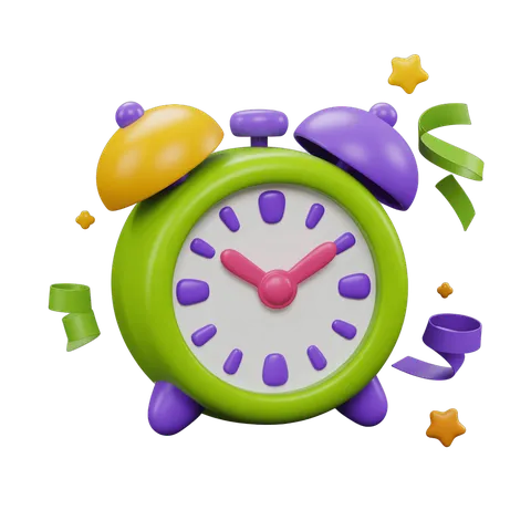 Bright colorful alarm clock clipart with confetti for celebration party decoration PNG