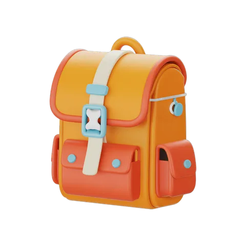 Bright colorful cartoon school backpack with straps and pockets for kids educational materials PNG