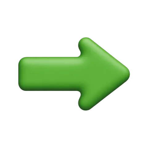 Bright green 3d arrow graphic element for presentations slides and web design navigation PNG