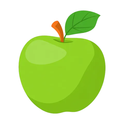 Bright green apple clipart isolated on transparent background for food graphics and illustrations PNG