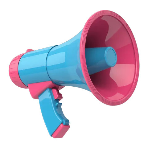 Bright pink and blue isolated megaphone clipart for presentations and announcements PNG