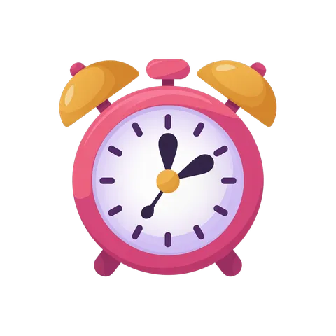 Bright pink cartoon alarm clock with yellow bells for time management graphics and presentations PNG