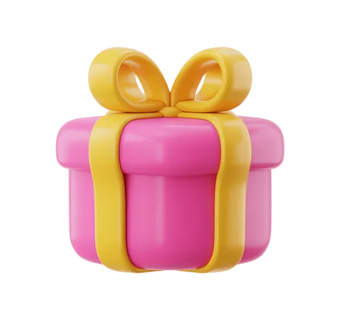 Bright pink gift box with yellow ribbon and bow for birthday celebration party decoration PNG