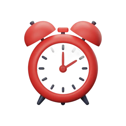 Bright red alarm clock illustration for time management and productivity graphics PNG