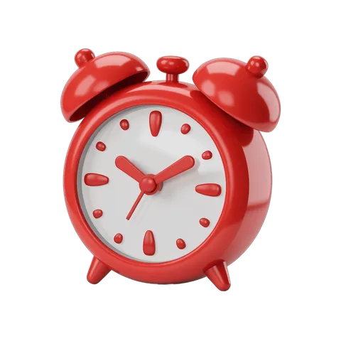 Bright red alarm clock illustration for time management and productivity graphics PNG