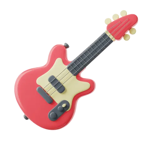 Bright red electric guitar 3d clipart isolated on transparent background for music graphics PNG