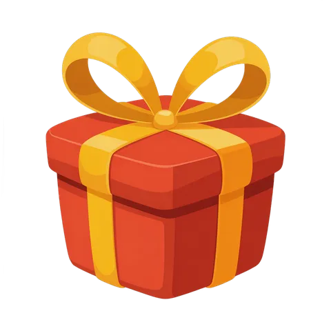 Bright red gift box with yellow ribbon for holiday presents and celebrations PNG