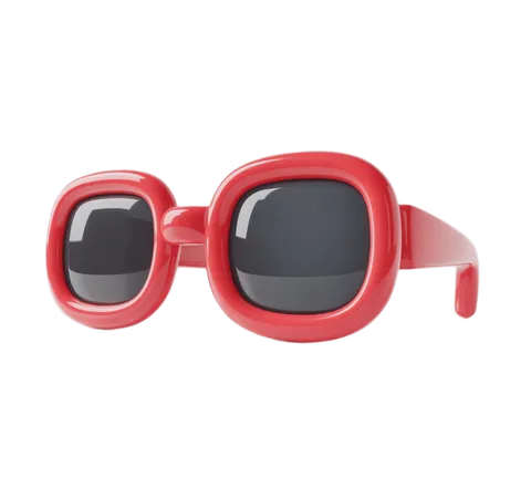 Bright red retro sunglasses clipart with mirrored lenses for fashion branding and summer marketing PNG