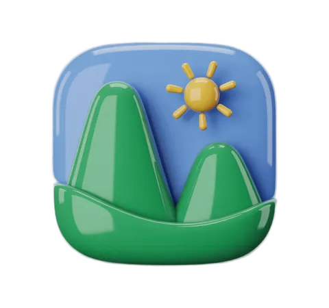 Bright sunny day 3d sailboat icon with hills and sun graphic element for travel marketing PNG