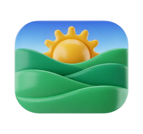 Bright sunny day over green rolling hills isolated clipart graphic element PNG
