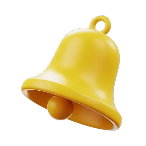 Bright yellow 3d bell icon notification graphic element for alerts and notifications PNG