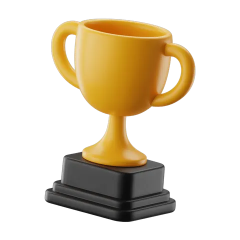 Bright yellow 3d trophy cup award icon for achievement success celebration presentation clipart PNG