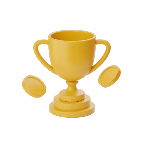 Bright yellow 3d trophy cup with handles and base for award ceremony illustrations and graphic designs PNG