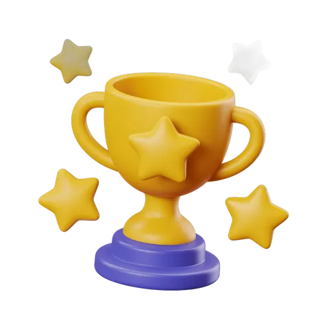 Bright yellow 3d trophy cup with stars graphic element for awards ceremonies and success celebrations PNG