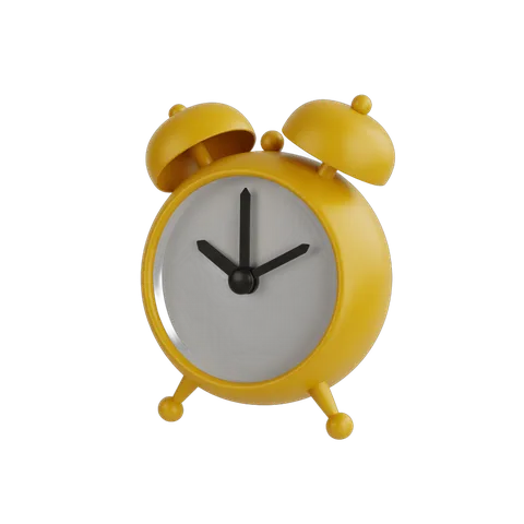 Bright yellow alarm clock illustration for time management and productivity graphics PNG