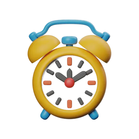 Bright yellow alarm clock illustration for time management and productivity graphics PNG