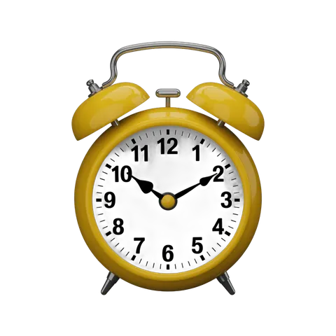 Bright yellow alarm clock illustration for time management and productivity graphics PNG