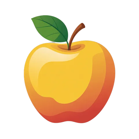 Bright yellow apple illustration with green leaf for healthy food design and branding PNG