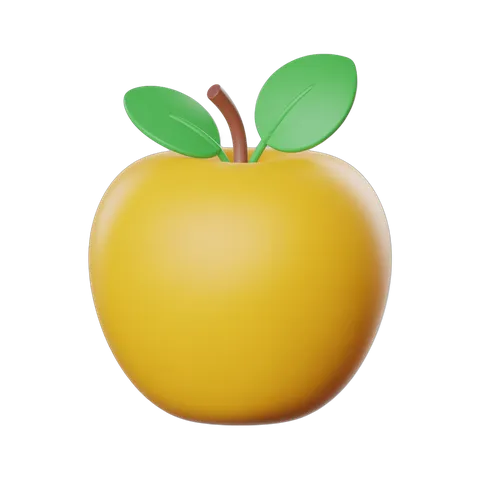 Bright yellow apple illustration with green leaves for food blogs and healthy lifestyle designs PNG