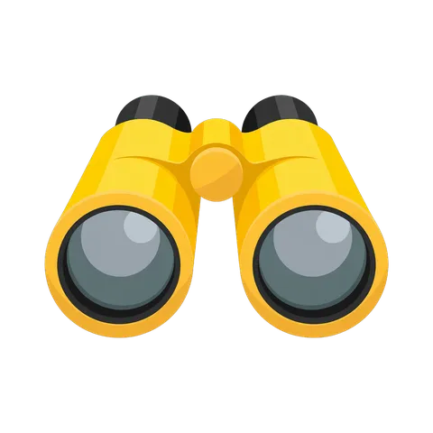 Bright yellow cartoon binoculars for adventure travel and outdoor exploration illustration PNG