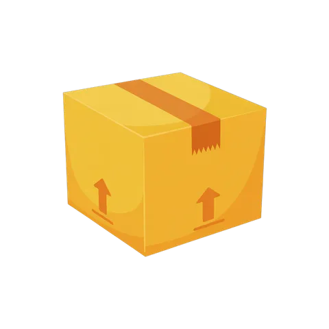 Bright yellow delivery box with upward arrows for shipping and logistics graphic design PNG