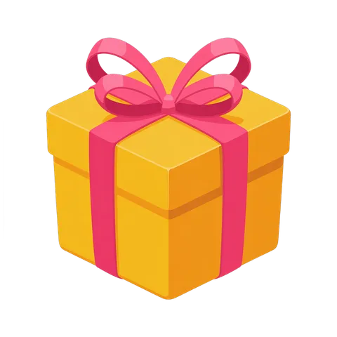 Bright yellow gift box with pink ribbon for birthday celebration party decoration PNG