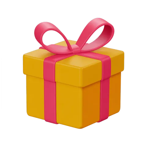 Bright yellow gift box with pink ribbon for birthday celebration presentation PNG