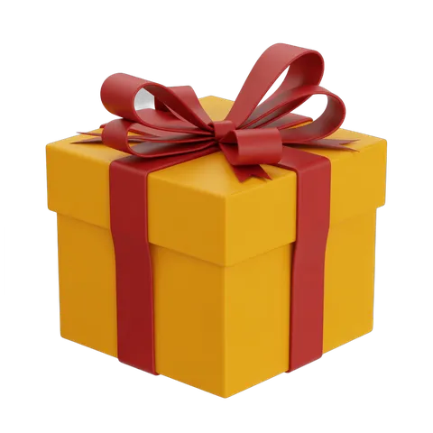 Bright yellow gift box with red bow for birthday celebration presentation PNG