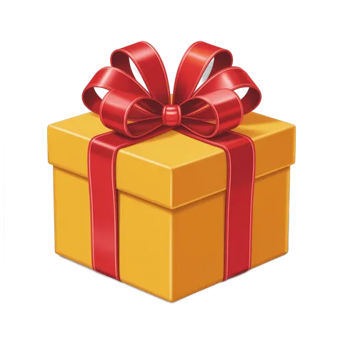 Bright yellow gift box with red ribbon and bow for holiday presents and celebrations PNG
