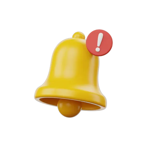 Bright yellow notification bell with exclamation mark for alerts and warnings in presentations and designs PNG