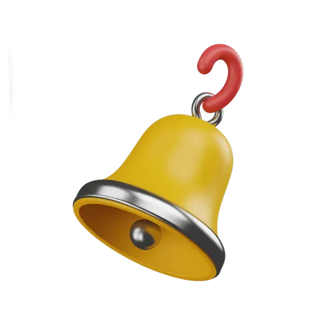 Bright yellow notification bell with red hook for alerts and alerts graphic design PNG
