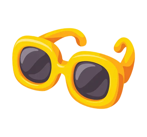 Bright yellow retro sunglasses clipart for summer vacation travel and beachwear designs PNG