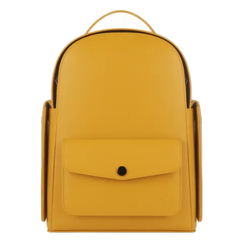 Bright yellow school backpack with flap closure and side straps for students and daily use PNG