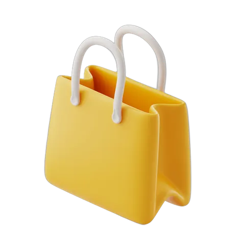 Bright yellow shopping bag with handles isolated clipart for ecommerce and retail marketing designs PNG