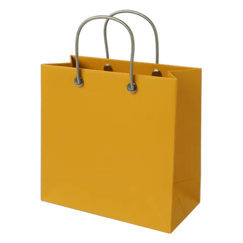 Bright yellow shopping bag with handles isolated clipart for ecommerce and retail marketing designs PNG