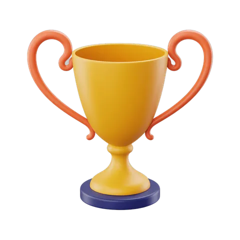 Bright yellow trophy with orange handles for award ceremony or achievement celebration PNG