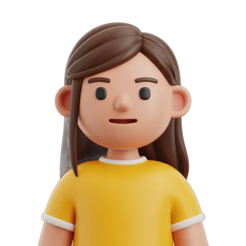 Cartoon girl with long hair wearing yellow t shirt isolated transparent background clipart PNG