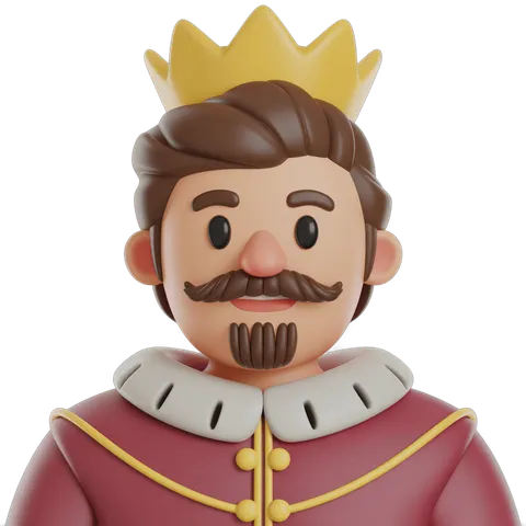 Cartoon king character with golden crown and red royal outfit for fantasy illustrations and branding PNG