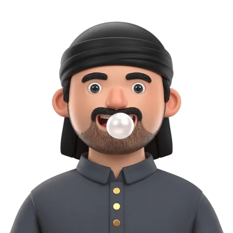 Cartoon man blowing bubble gum in casual work outfit for presentations and social media graphics PNG