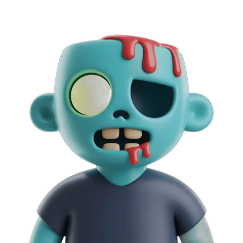 Cartoon zombie child character with blood effects for horror game or Halloween decoration PNG