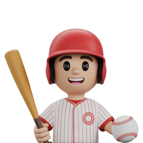 Cartoony baseball player holding bat and ball for sports illustrations and designs PNG