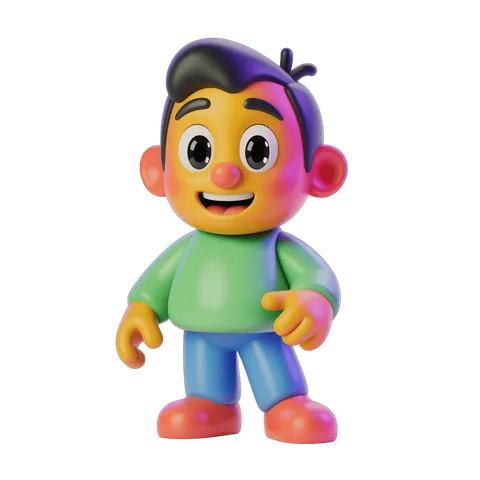 Cheerful cartoon boy character with colorful hair and clothes for children illustrations PNG