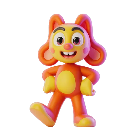 Cheerful cartoon bunny character walking isolated transparent background clipart PNG