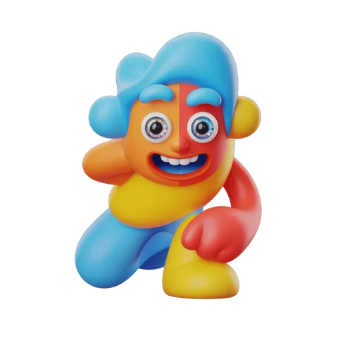 Cheerful cartoon character running with arms outstretched isolated transparent background PNG